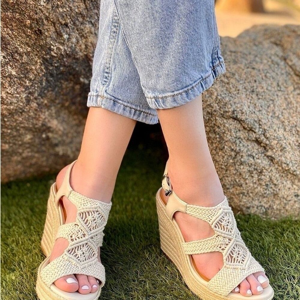 Dreamcatcher Macrame Espadrille Platform Wedges Copper Key Sz 10 Ivory NWT